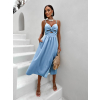 Světle modré elegantní šaty CALLANES s rozparkem