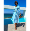 Světle modré elegantní šaty PHINANEY s dlouhým rukávem