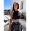 Černý crop top HYDRAY s třpytivými třásněmi