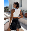 Bílý elegantní crop top POMPENE se stříbrným detailem