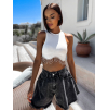 Bílý elegantní crop top POMPENE se stříbrným detailem