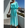 Tyrkysové dlouhé elegantní šaty NAVEL na jedno rameno