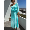 Tyrkysové dlouhé elegantní šaty NAVEL na jedno rameno