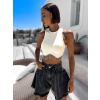 Krémový elegantní crop top POMPENE se stříbrným detailem
