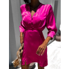 Tmavě růžové lesklé elegantní šaty DUOTE s knoflíky