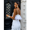 Bílý elegantní crop top KINCELES s peřím