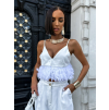 Bílý elegantní crop top KINCELES s peřím