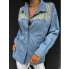 Modrá džínová košile POUPLEN s perlami