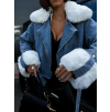 Modrá krátká denim bunda ROMANOS s bílým kožíškem