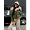 Khaki prošívaná zimní bunda CHICE s kožíškem
