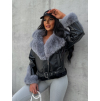 Černá krátká koženková bunda HIGHUL s šedým kožíškem