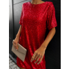 Červené flitrované šaty NINONE s krátkým rukávem