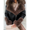 Černá krátká koženková bunda HIGHUL s hnědým kožíškem
