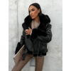 Černá krátká koženková bunda HIGHUL s černým kožíškem