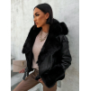 Černá krátká koženková bunda HIGHUL s černým kožíškem