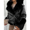 Černá krátká koženková bunda HIGHUL s černým kožíškem