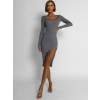 Šedé šaty MOHEGAN s rozparkem