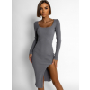 Šedé šaty MOHEGAN s rozparkem