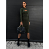 Khaki úpletové šaty ENKORY s průstřihem
