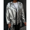 Stříbrná koženková biker bunda TOLIS
