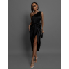 Černé lesklé elegantní šaty LIBIOSI na jedno rameno