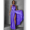 Fialové lesklé šaty VALERDI s variabilním vázáním a rozparkem