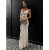 Béžové dlouhé elegantní šaty PILOTE s flitry