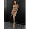 Béžové žerzejové šaty GIRESUN s dlouhým rukávem