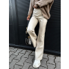 Béžové koženkové elegantní kalhoty DIMANES