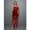 Červené elegantní šaty ROMULUS s průstřihem