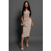 Béžové úpletové šaty KALANENI se zdobením u krku