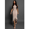 Béžové úpletové šaty KALANENI se zdobením u krku