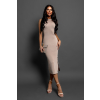 Béžové úpletové šaty KALANENI se zdobením u krku