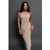 Béžové úpletové šaty KALANENI se zdobením u krku