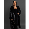 Černý koženkový kabát MONTANA s černým kožíškem