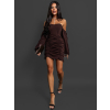Hnědé koktejlové šaty SEREPIS s řasením
