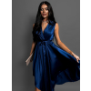 Tmavě modré saténové šaty BLAINE s vázáním