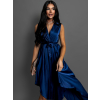 Tmavě modré saténové šaty BLAINE s vázáním