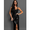 Černé lesklé večerní šaty AFARE na ramínka
