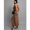 Hnědé stylové elegantní šaty PALES s rozparkem