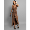 Hnědé stylové elegantní šaty PALES s rozparkem