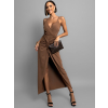 Hnědé stylové elegantní šaty PALES s rozparkem