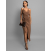 Hnědé stylové elegantní šaty PALES s rozparkem