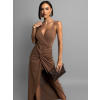 Hnědé stylové elegantní šaty PALES s rozparkem