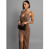 Hnědé stylové elegantní šaty PALES s rozparkem