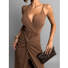 Hnědé stylové elegantní šaty PALES s rozparkem
