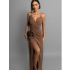 Hnědé stylové elegantní šaty PALES s rozparkem