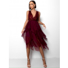Bordó elegantní šaty TITYOS s tylovou sukní