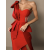 Červené koktejlové šaty PERSEN na jedno rameno