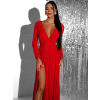 Červená dlouhé elegantní šaty JOELLIAN s páskem